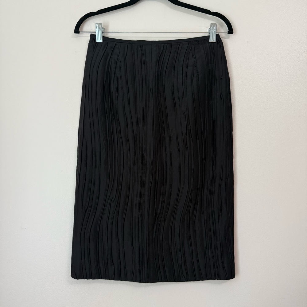 Lafayette 148 New York Silk Blend Black Pleated Below Knee Pencil Skirt, size 6